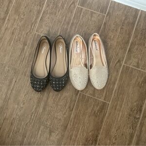 Women's Beaded Black and Beige Flats 8.5